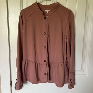 NEW WOMENS MAURICES PINK RUFFLE HEM KNIT MILITARY JACKET SIZE XL
